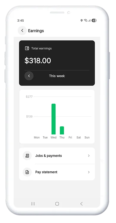 Provider app earnings screen