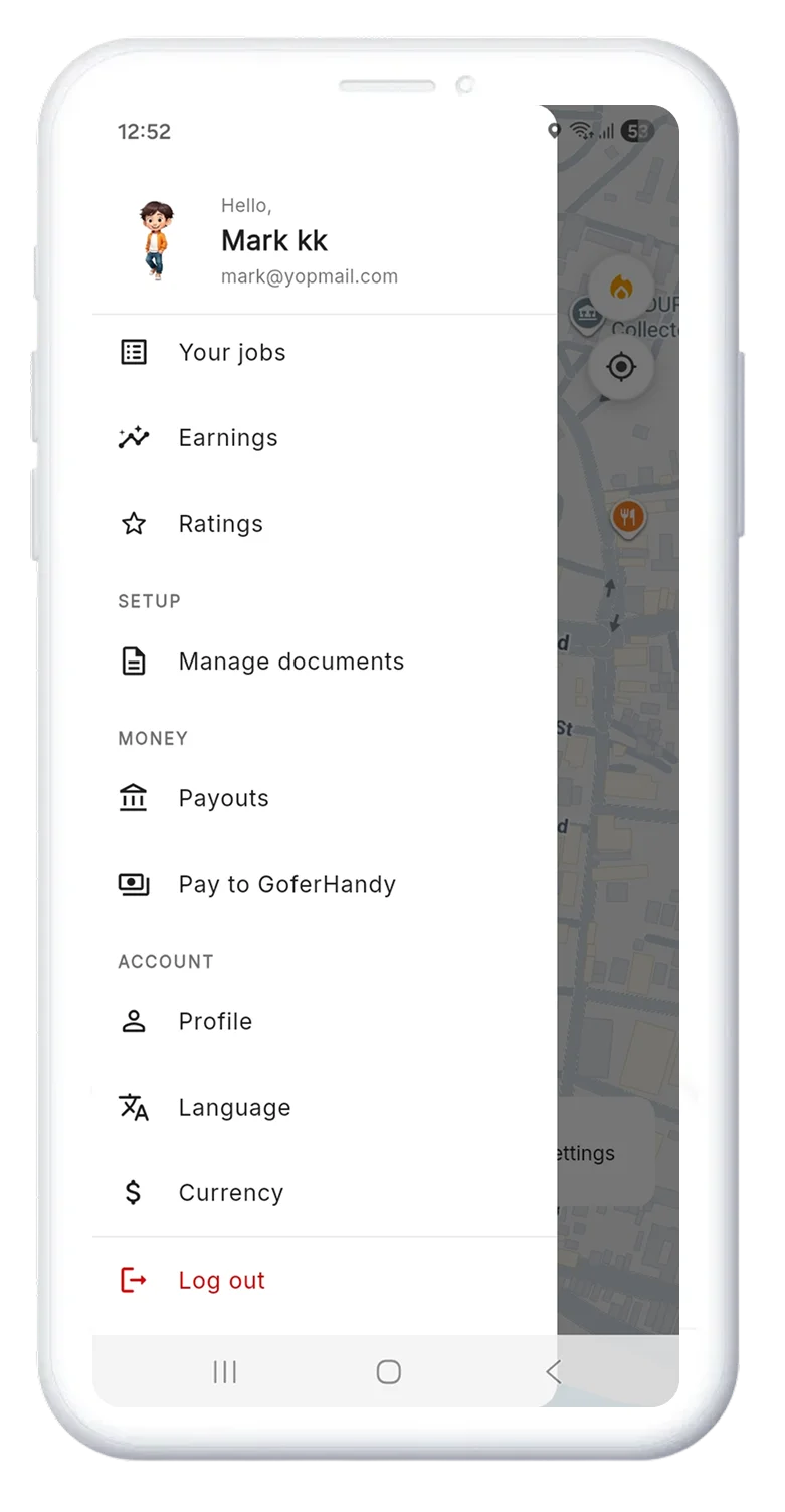 Provider app side menu screen