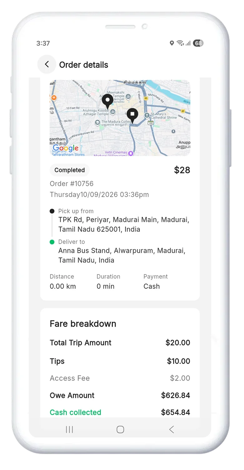Provider app single pickup, multiple delivery screen