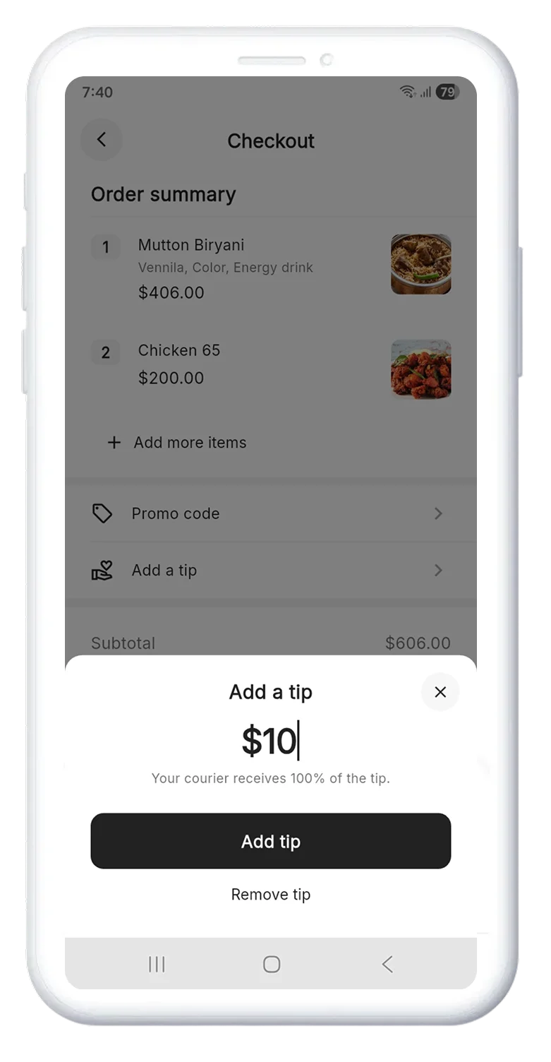 Eater app tip option screen