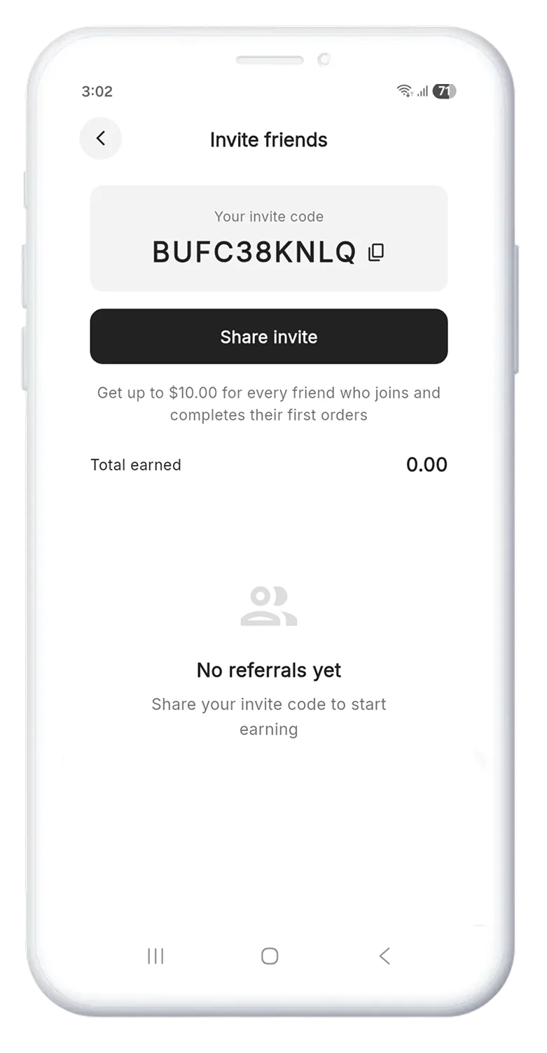 Invite through friends and referral code