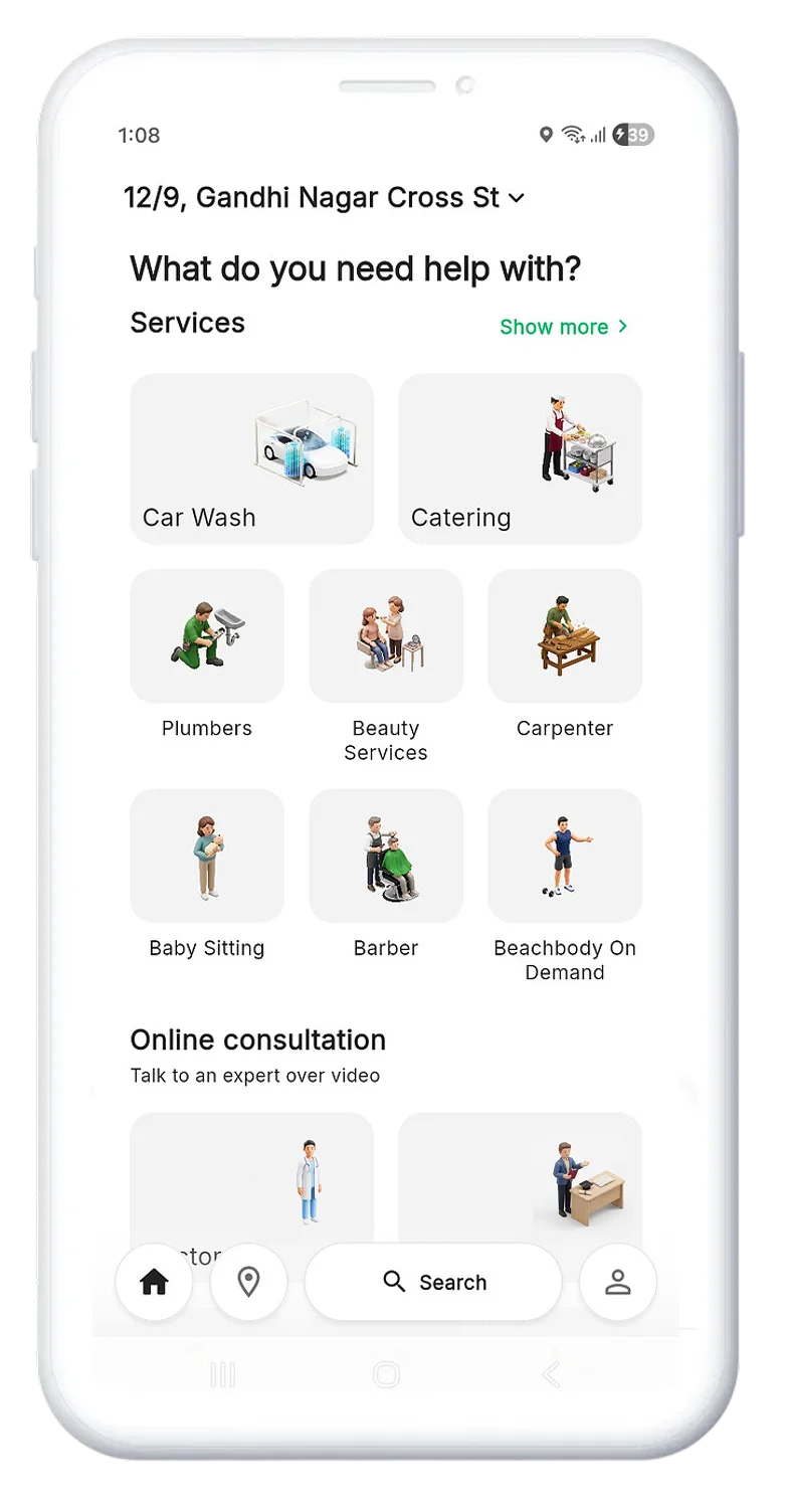 Home page of Handyman app