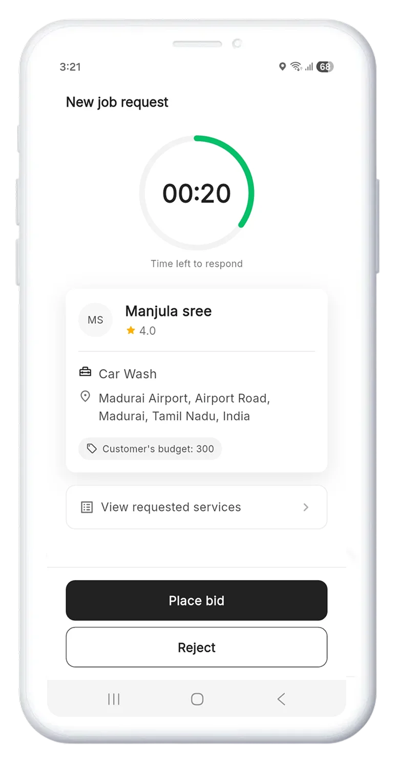 Bidding feature for the desired handyman provider